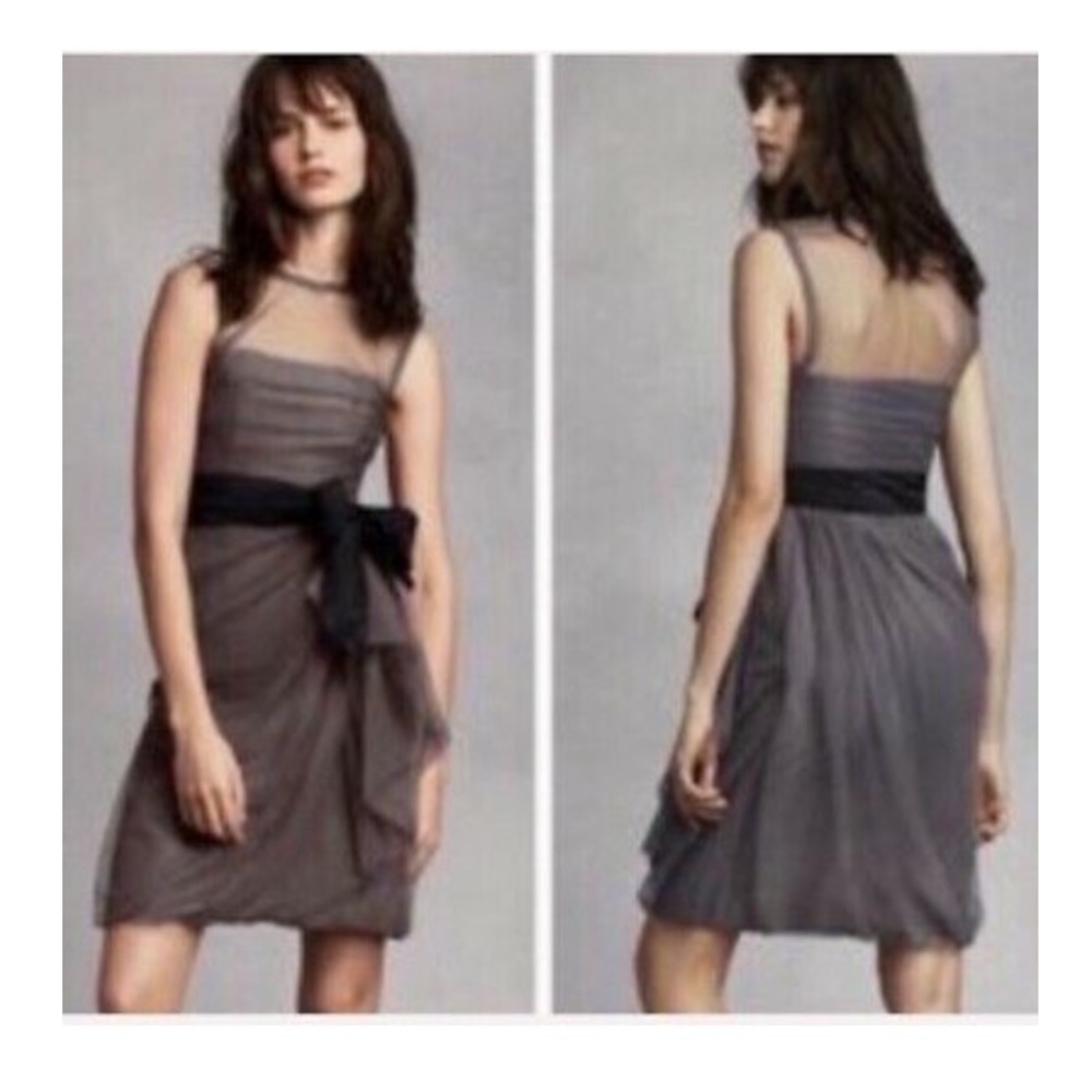 WHITE by Vera Wang Grey Party Dress With Black Sash Belt. L.